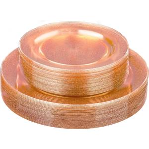 Homy Feel 60PCS Rose Gold Glitter Plastic Plates -Include 30 Dinner & 30 Dessert Plate for New Year Christmas Birthday Wedding Party