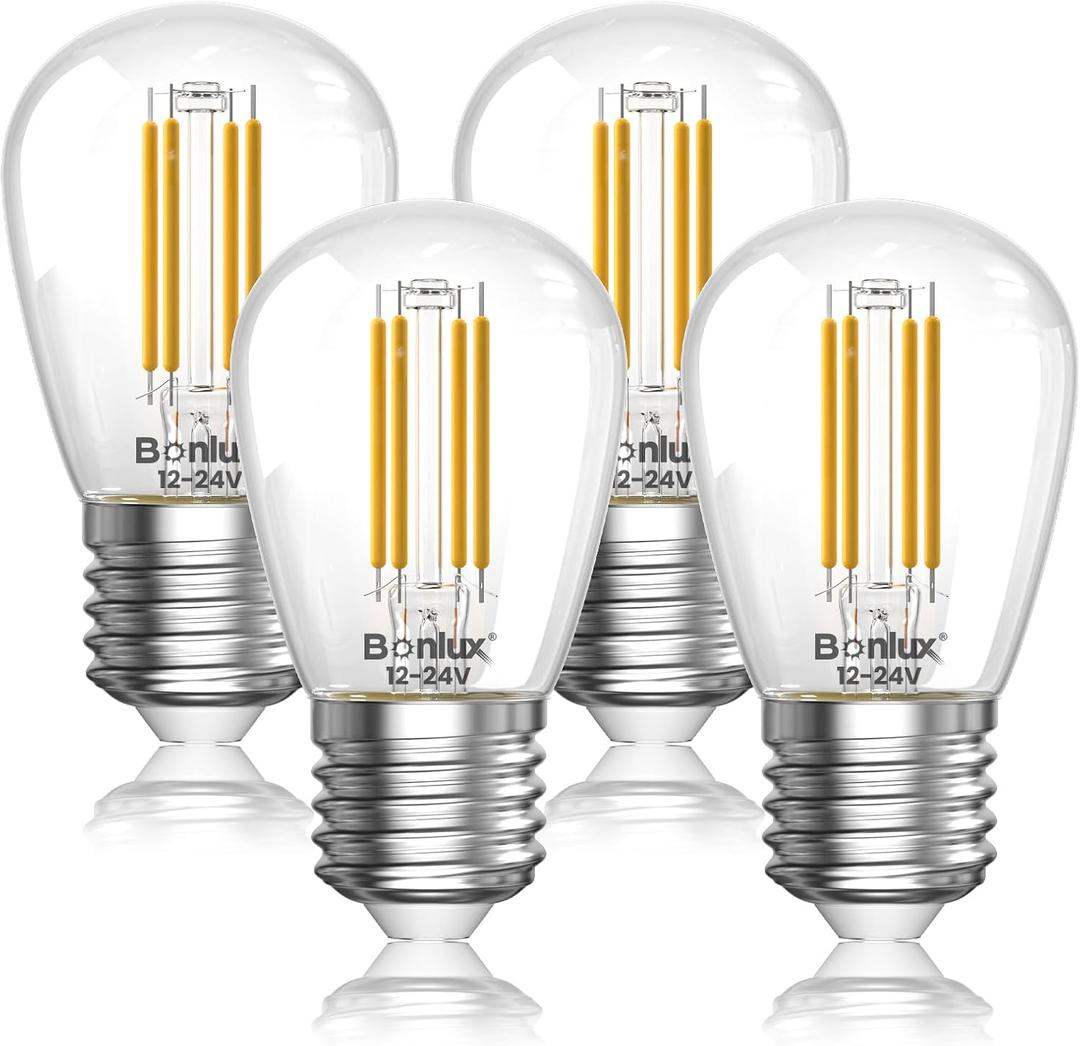 Bonlux E26 12V LED Light Bulb 4W S14, 3000K Warm White, Low Voltage E26/E27 LED Bulb for Off-Grid Solar Systems, RV, Marine, Garage, Landscape Lighting - AC/DC 12-24V,Pack of 4