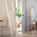 FUIN 6ft Wooden White Blanket Ladder Living Room Decorative Wall Leaning Farmhouse Quilt Display Holder Rustic Wood Towel Rack for Bathroom