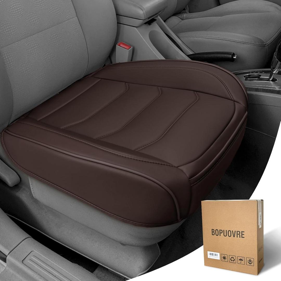 Car Seat Cover for Luxury & Comfort - PU Leather, Anti-Slip, Full Wrap Protection with Storage Pocket for Bottom Cushion - Universal Fit for 95% of Vehicles (Coffee Color,1 Piece)