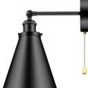 Industrial Farmhouse Wall Sconce with Pull Chain Switch, Metal Wall Sconce Light Fixture for Kitchen Sink Hallway Bedroom (Black)