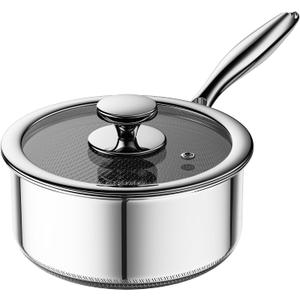 1 Quart Stainless Steel Saucepan with Glass Lid,6 Inch Hybrid Nonstick Sauce Pan,PFAS PFOA PTFE Free,Stay-Cool Handle,Dishwasher-Friendly,Oven-Safe,Small Pots Compatible with All Cooktops