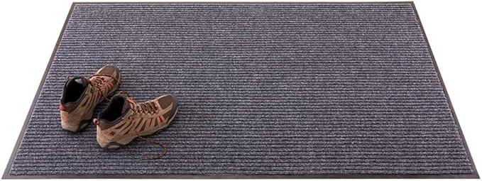 Restaurantware-Comfy Feet 40" x 58" No-Slip Floor Mat, 1 Ribbed Carpet Utility Mat - Indoor and Outdoor, for Homes Or Offices, Gray Polyester Fibers Entry Mat, Vinyl Backing, Easy to Clean