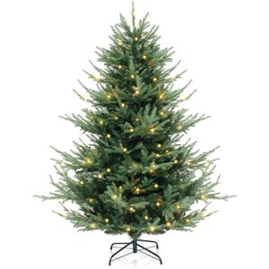 Goplus 6ft Pre-lit Christmas Tree, Artificial Faux Hinged Xmas Tree with 240 Warm White LED Lights, PE & PVC Mixed Leaves, 778 Branch Tips, for Home Office Decoration