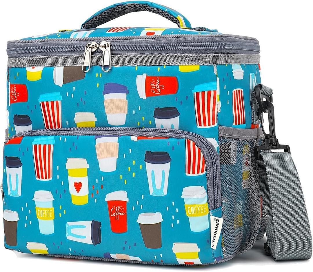 Insulated Lunch Bag for Adult/Women/Men, Reusable Large Lunch Box Cooler Soft Leakproof Tote, Thermal Meal Prep Lunch Pail with Adjustable Shoulder Strap for School/Travel/Office, Cup