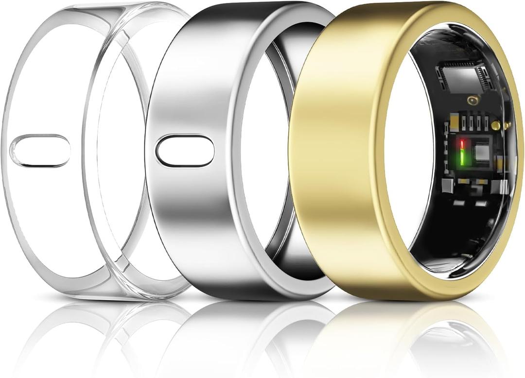 3 Pack Cover Compatible with Ultrahuman Ring Air, Support Charging with Cover on, Anti-Scratch TPU Ultra Human Ring Protector for Women Men (Size 7, Clear+Silver+Gold)