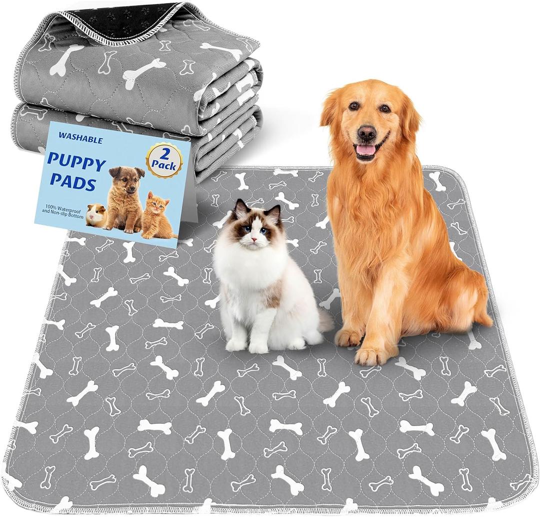 Washable Pee Pads for Dogs, 2 Pack Large Reusable Puppy Pads, Non-Slip Waterproof Dog Mats for Floors, Fast-Absorbent Whelping Pad, Playpen Mat for Crate or Indoor Use (36"x48", Gray)