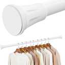 1.1 Inch Diameter Tension Closet Rods for Hanging Clothes 32-60 Inch, Adjustable Pole Closet to Hang Clothes, Heavy Duty Closet bar for Wardrobes with No Drilling Holder, White