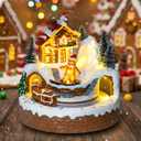 MXwcy Animated Gingerbread House Christmas Village  Lighted Musical Figurine with Moving Train, Holiday Collectible Statue, Tabletop Decor