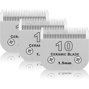 3 Pack 10# Detachable Pet Dog Grooming Ceramic Blades,Compatible with Andis,Oster A5,Wahl KM-10 Series,Size #10 Blade 1/16-Inch 1.5MM Cut Length