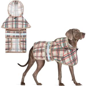 KOOLTAIL Dog Raincoat Hooded Slicker Poncho with Leash Hole, Rain Coat for Large Dogs, Waterproof Doggie Rain Jacket with Reflective Strip, Adjustable Breathable Lightweight Puppy Rainwear-Beige L (Large (Pack of 1))