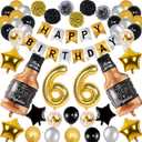 66th Gold Birthday Decorations, Gold Black Silver Happy Birthday Balloons Supplies for Men Women, 66 Birthday Party Set with 66 Gold Number Balloons Happy Birthday Banner