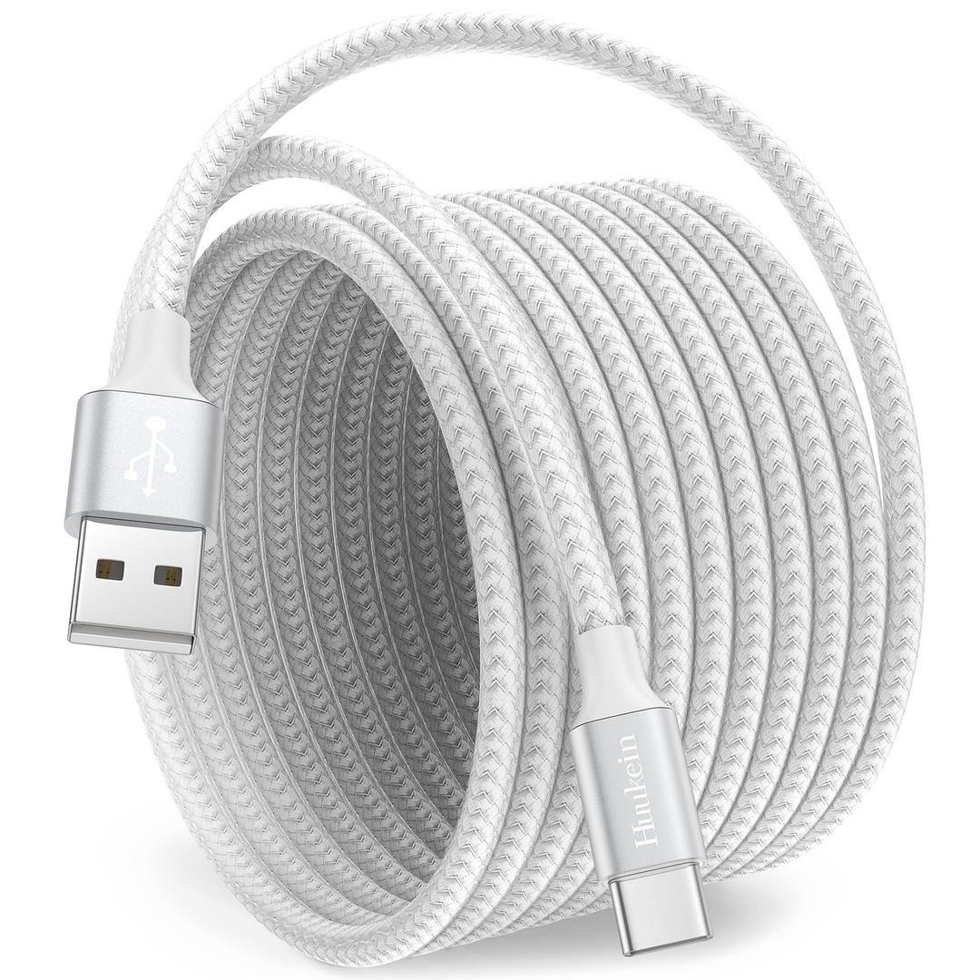White USB C Cable 10 ft, Long USB A to USB C Cable Fast Charging, USBC Charger Cord Braided for iPhone 17 Air 16 15 Pro Max Plus, for Samsung Galaxy S21 Note 10