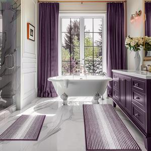 BSICPRO Bathroom Rugs and Mats Sets, 2 Piece Thick Absorbent Chenille Bath Mat Rug Set Non Slip, Soft Shaggy Bath Room Floor Mats for Bathroom, Machine Washable (Mauve Wine, 20" x 47" Plus 16" x 24")