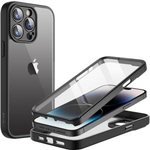 JETech Case for iPhone 14 Pro 6.1-Inch with Built-in Screen Protector Anti-Scratch, 360 Degree Full Body Rugged Phone Cover Clear Back (Black)