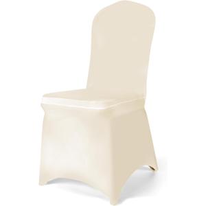 100 PCS Ivory Polyester Spandex Chair Covers - Stretch Slipcovers for Wedding, Party, Dining, Banquet - Flat-Front Chair Covers
