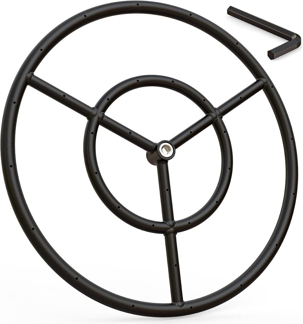 onlyfire 24 Inch Round Fire Pit Burner Ring for Natural Gas & Propane Fire Pit and Fireplace, 304 BlackSteel DIY Firepit Burner for Both Indoor and Outdoor, BTU 296,000 Max