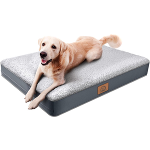 Orthopedic Dog Bed for Large Dogs - Big Waterproof Dog Crate Bed with Removable Washable Cover, Egg Crate Foam Support, Anti-Slip Bottom, Deluxe Plush Pet Bed Mat (Light Grey)