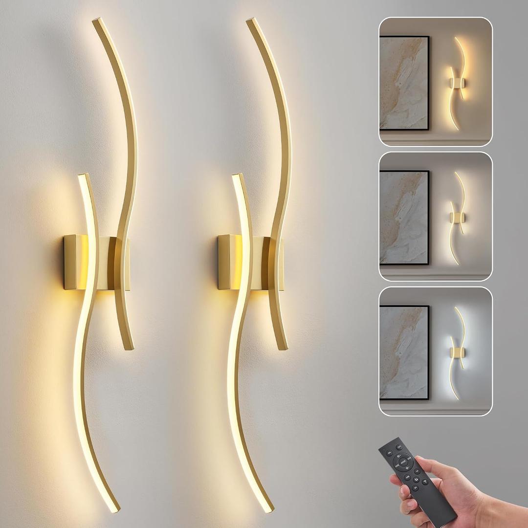 Battery Operated Wall Sconce Set of Two, Dimmable Modern LED Rechargeable Wall Light with Remote Control, Wall Decor for Living Room