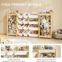 EXPERLAM Large Toy Storage Organizer, Wooden Stuffed Animal Storage & 12-Bins Toy Organizer, Double-Sided Plush Toy Holder Featuring Thicker Ropes, Space Save Playroom Nursery Bedroom Storage, White, 64.4" L × 11" W × 31.5" H