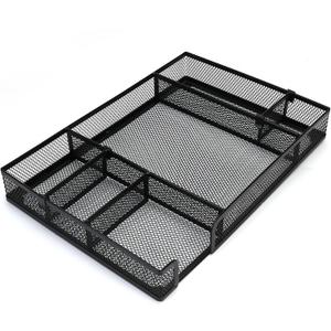 Desk Drawer Organizer Tray with Adjustable Compartments, 6 Grid Metal Mesh Drawer, Multi-use Desk Organizer Storage Box Set for Office,Home,School Supplies, 12.6X9X1.9 inch
