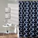Lush Decor Bathroom Shower Curtain with Bold Trellis Print on Soft Navy Fabric, Washable and Durable, 72" x 72"