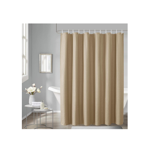 Dynamene Beige Fabric Shower Curtain - Waffle Textured Heavy Duty Cloth Shower Curtains for Bathroom, 256GSM Hotel Spa Luxury Weighted Bath Curtain Set with 12 Plastic Hooks,72x72, Beige/Khaki 
