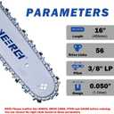 2 x 16 Inch Chainsaw Chain 3/8" LP Pitch .050" Gauge 56 Drive Links-Fits for Craftsman, Poulan, Ryobi, Echo, Greenworks and More 16" Saw Chain (Semi-Chisel)