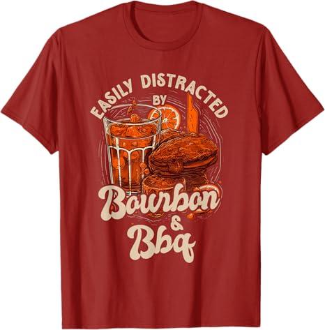 Easily Distracted by Bourbon and BBQ T-Shirt (L, Black)