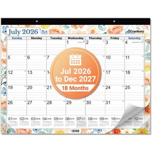 CRANBURY 22x17 Large Desk Academic Calendar 2026-2027, July 2026 to December 2027, 17 x 22 Monthly Deskpad Blotter with Floral Designs, Extra Large Hanging Wall Planner for Teacher, Home or Office