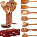 Mooues Wooden Spoons for Cooking, Wooden Utensils for Cooking Natural Teak Wooden Kitchen Utensils Set Comfort Grip(9 PCS Xmas Gift)