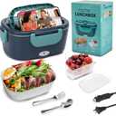 Electric Lunch Box 80W Heated Lunch Box for Adults 12/24/110V Portable Food Warmer LunchBox with 304 Stainless Steel Container for Office/Car/Truck(1.5L) Green