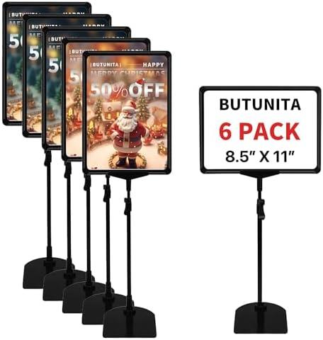 BUTUNITA Adjustable Sign Holder - 8.5 x 11 Inch, Table & Floor Stand, Vertical & Horizontal Display, Black (6Pcs)