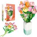 Flower Bouquet Building Set Tulips Rose with Vase for Adults -1011pcs