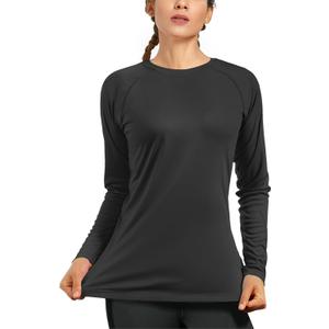 isnowood Women's Sun Protection Long Sleeve Shirts, UPF 50+ UV Rash Guard Swim Shirt, Workout Hiking Running Athletic Tops (Large, Black)