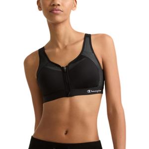Champion Women's Sports Bra, Motion Control Zip High-impact Sports Bra, Wirefree Bra for Women (38DD, Black)