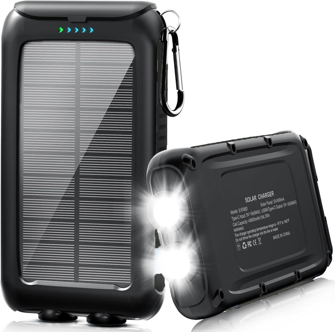Power-Bank- Portable Solar Phone Charger with LED Flashlight/15W Fast Charge USB C