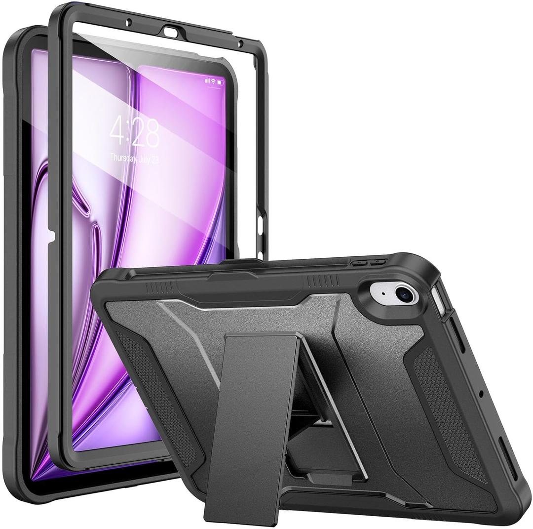 Soke Case for iPad Air 11-inch M4/M3/M2 (2026/2025/2024), iPad Air 5th/4th Generation 10.9 (2022/2020), with Built-in Screen Protector and Kickstand, Rugged Full Body Protective Cover - Black
