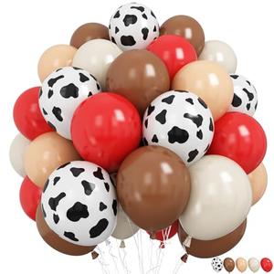 Froova Western Cowgirl Balloons Rodeo 60 Pcs Red Dark Brown Tan Coffee Beige Nude White Party Balloon Cow Print Balloon for Boho Western Cow Farm Themed Bithday Highland Party Decor