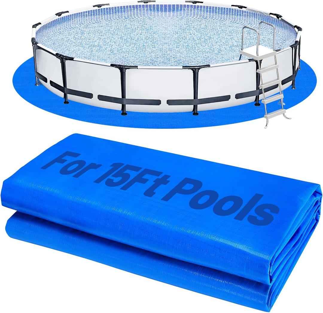 Aulock Heavy-Duty 15FT Pool Liner Pad for Round Above Ground Pools - Swimming Pool Mat Tarp to Prevent Punctures and Weed Barrier (Blue)