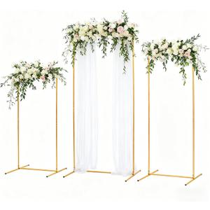 Wedding Arch Backdrop Stand 3 Set,Rectangular Metal Backdrop Stands, Rectangular Balloon Frames for Weddings, Birthday Parties Banquets, Anniversary Garden Decor (Gold) (Gold)