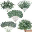 120 Pcs Artificial Eucalyptus Leaves Stems Bulk, Realistic Fake Greenery with 4 Kinds Mixed Silver Dollar, Faux Plants for DIY Floral Arrangements, Wedding Bouquets, Home, Party, Vase Decor