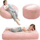 MAXYOYO Bean Bag Chair Bed for Kids, Convertible Bean Bag Folds from Lazy Chair to Floor Mattress Bed, Stuffed Floor Sofa Couch Sofa Bed for Boys and Girls, High-Density Foam Filling, Pink (Pink (Faux Fur))