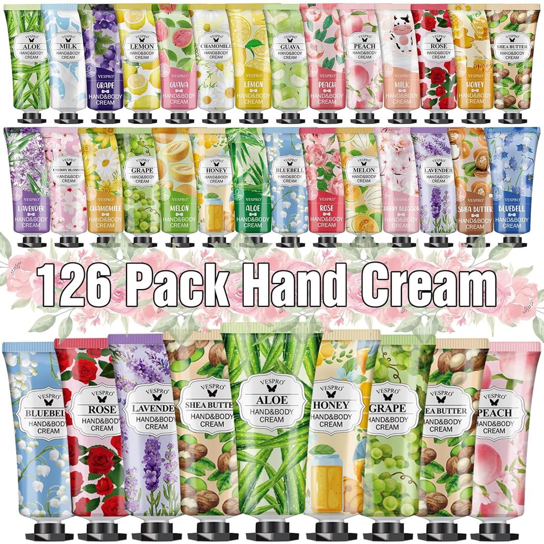 126 Pack Hand Cream Set, Mothers Day Gifts, Bulk Hand Lotion Travel Size for Dry Cracked Hands, Mini Hand Lotion for Nurses Week Gifts, Bridesmaid Gifts, Employee Appreciation Gifts and Teacher Gifts