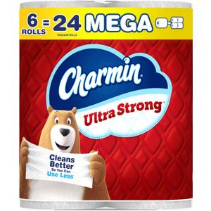 Charmin Ultra Strong Toilet Paper, 6 Mega = 24 Regular Rolls, 2-Ply, White
