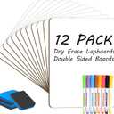 Dry Erase Lapboards Student Pack of 12,9x12 inch Double Sided White Boards,Small Mini White Dry Erase Boards for Students Whiteboards Including Mini Dry Erase Erasers and Colored Markers