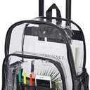 COVAX Rolling Clear Backpack, Heavy Duty See Through Bookbag, Transparent PVC Cold-resistant Backpack with Wheels (Black)