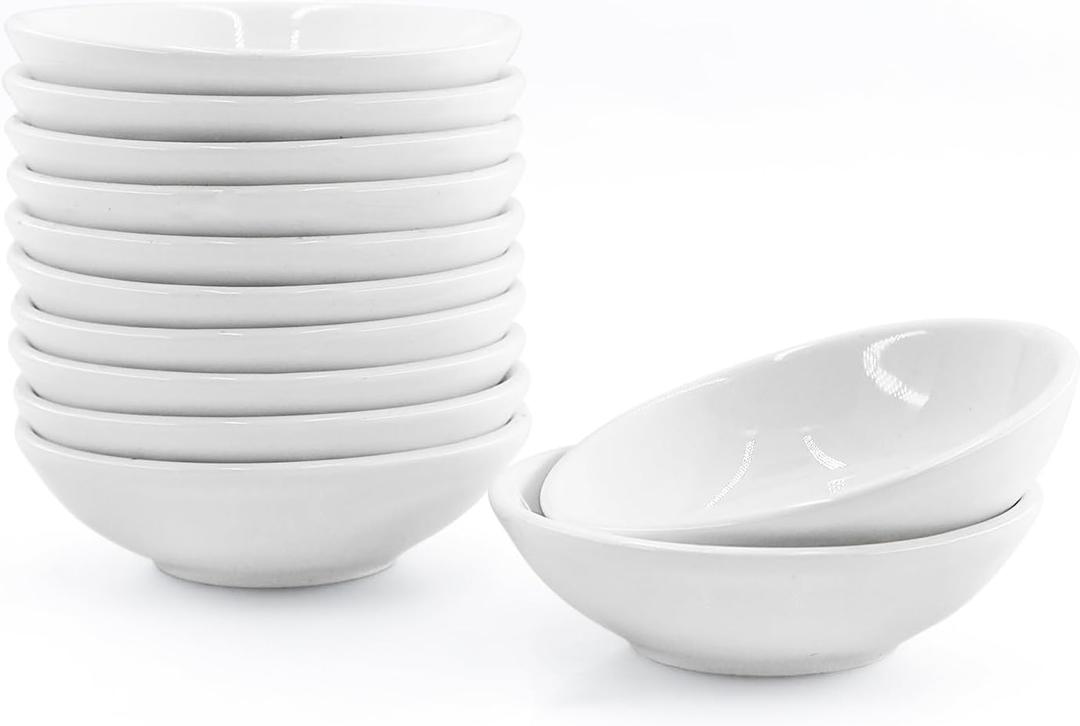 12 Pack Soy Sauce Dish Ceramic Dipping Bowls Bulk, 1.2 Oz White Dipping Sauce Bowls/Dishes, Small Dipping Sauce Cups for Sushi Ketchup Olive Oil Appetizer