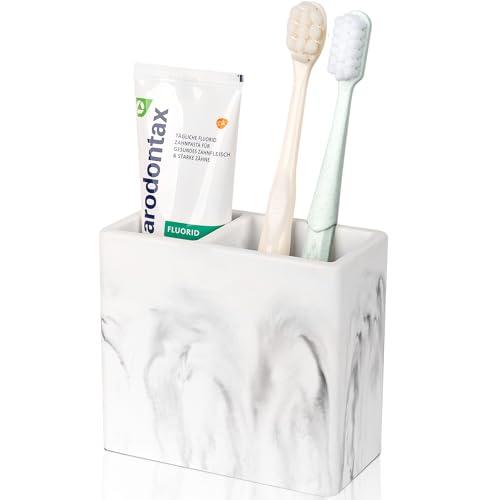 Diatomite Toothbrush Holder 2 Slots Tooth Brush Holder for Bathroom, Kids Electric Toothbrush and Toothpaste Organizer for Countertop, Shower, Vanity, Marble White