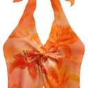 Milumia Women's Floral Print Twist Halter Tops Split Sleeveless Vacation Going Out Tank Top (Orange, S)